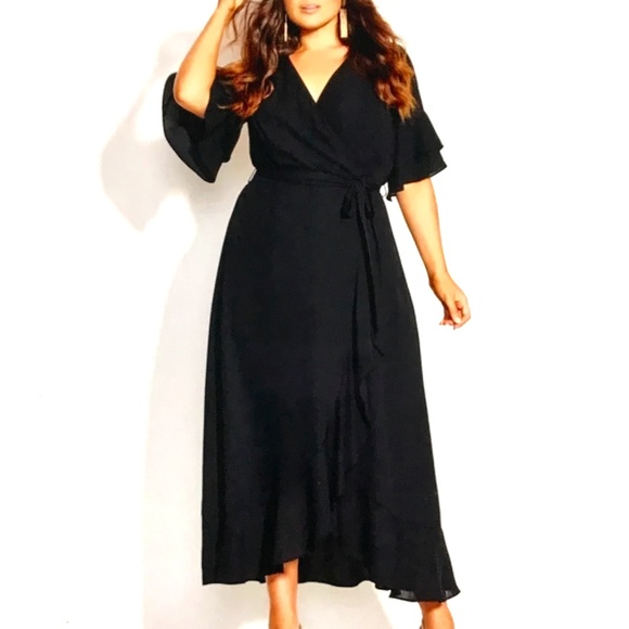 CITY CHIC Black Maxi Dress Ruffle Sleeves & Hem Flutter Me Women’s Plus Size 16 - Picture 1 of 15